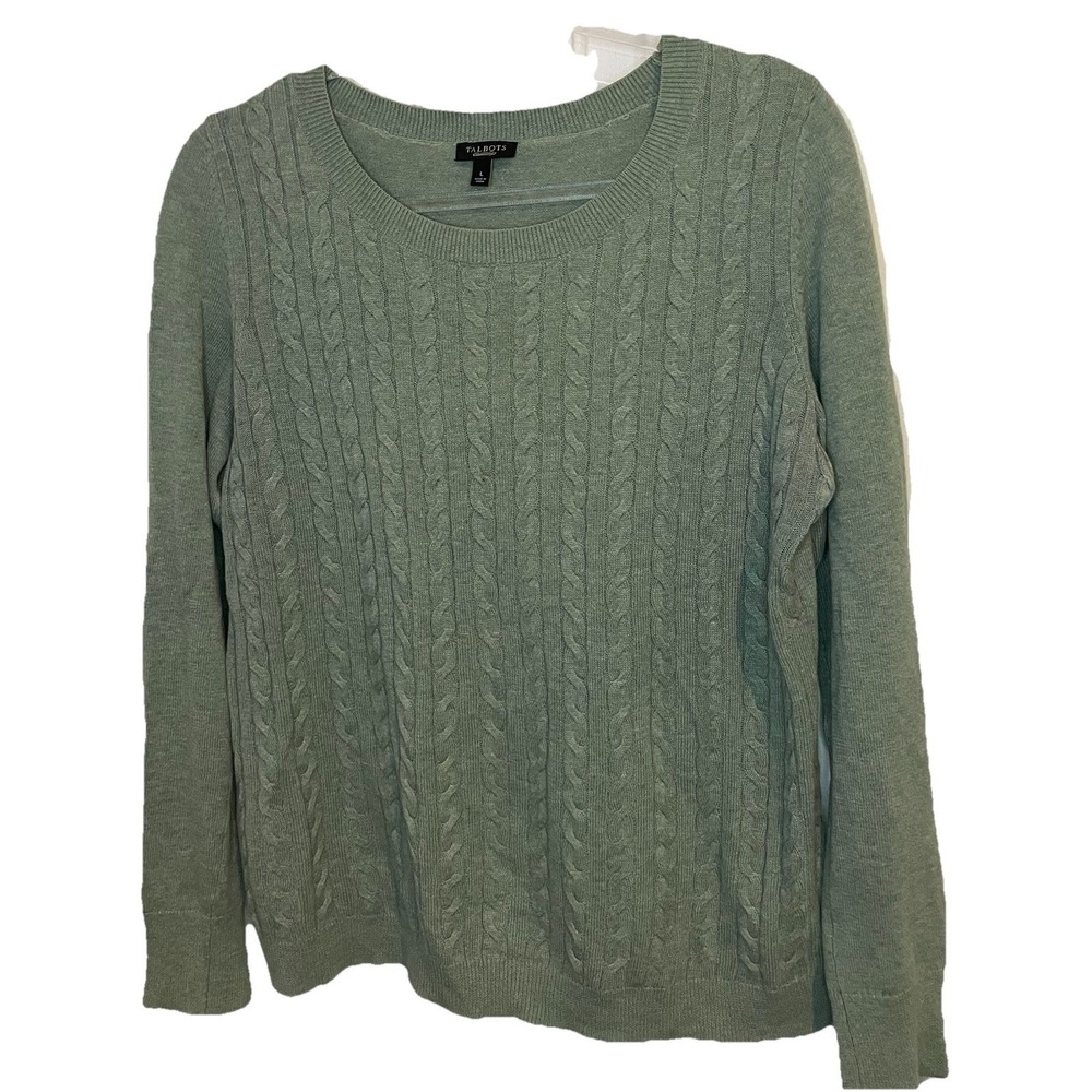 Talbots Green Cable Knit Sweater Medium Women's Cotton Wool  Blend Large Classic